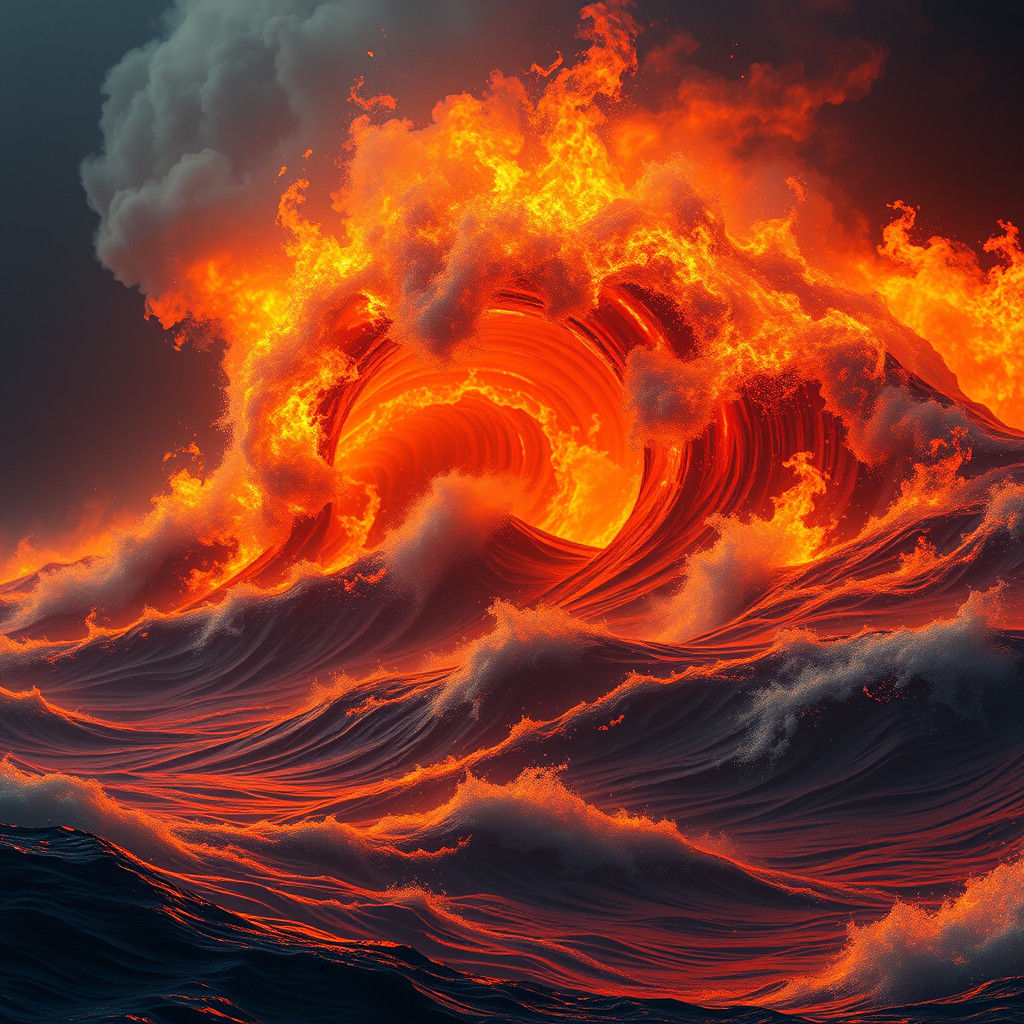 Inferno Sea: Molten Waves Ablaze in Fantasy