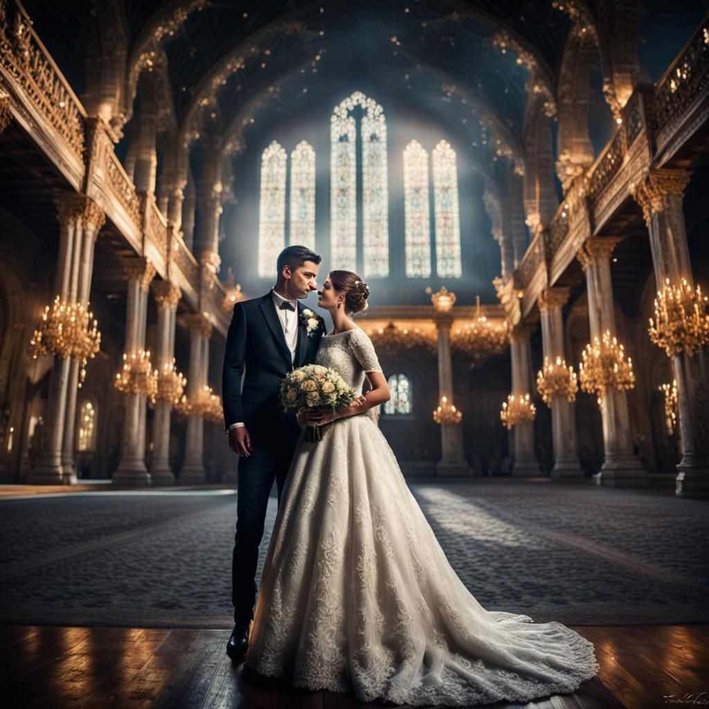 Cinematic Wedding Photo with Majestic Background