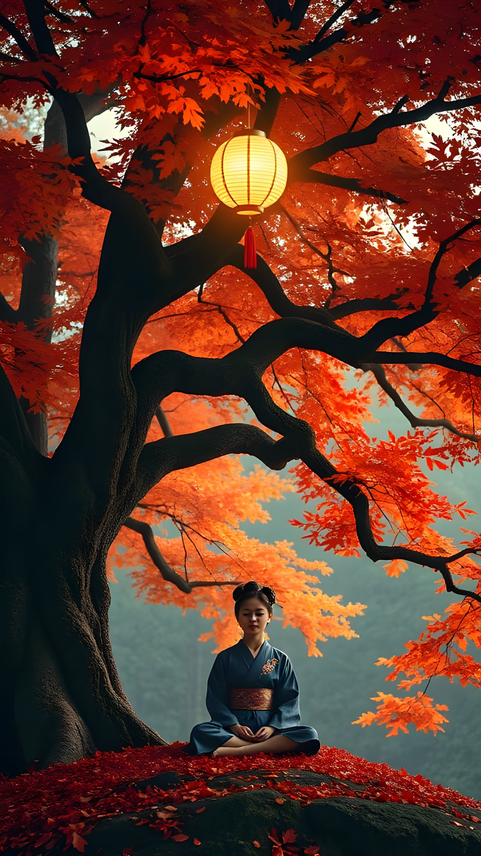 Serene Autumn Forest Meditation in Magical Realism Style