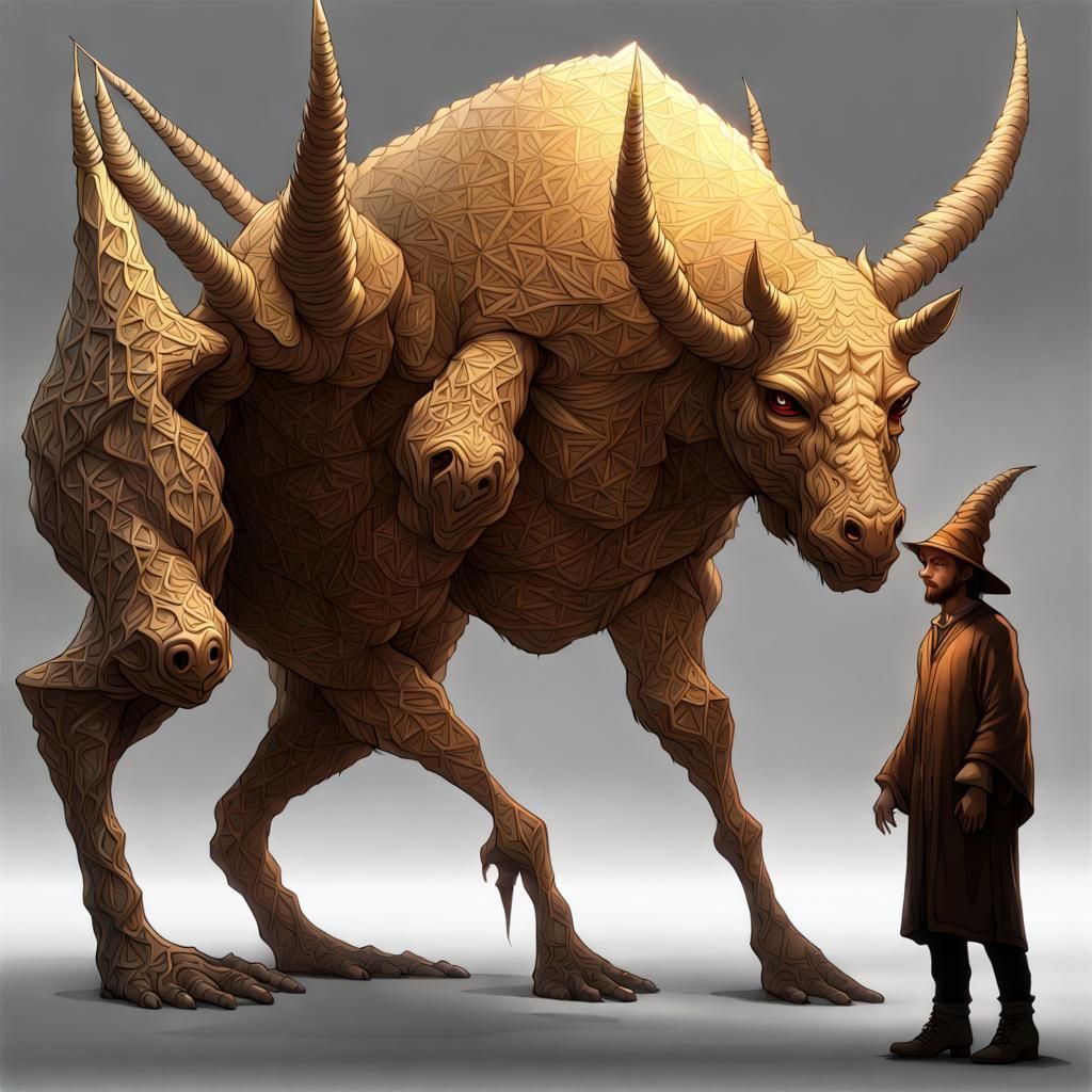 Wizard Taming a Horned Spirit Beast