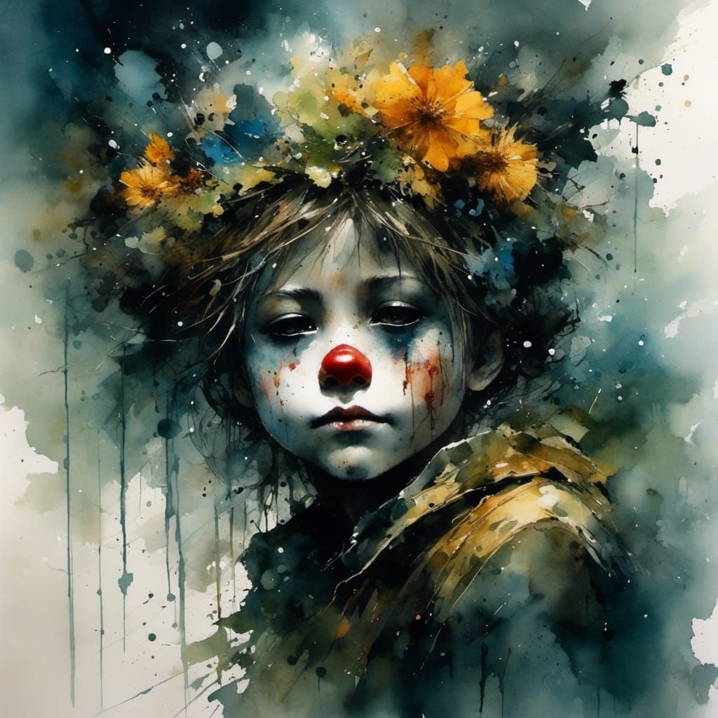 Sad Clown in Ink Sketch Style