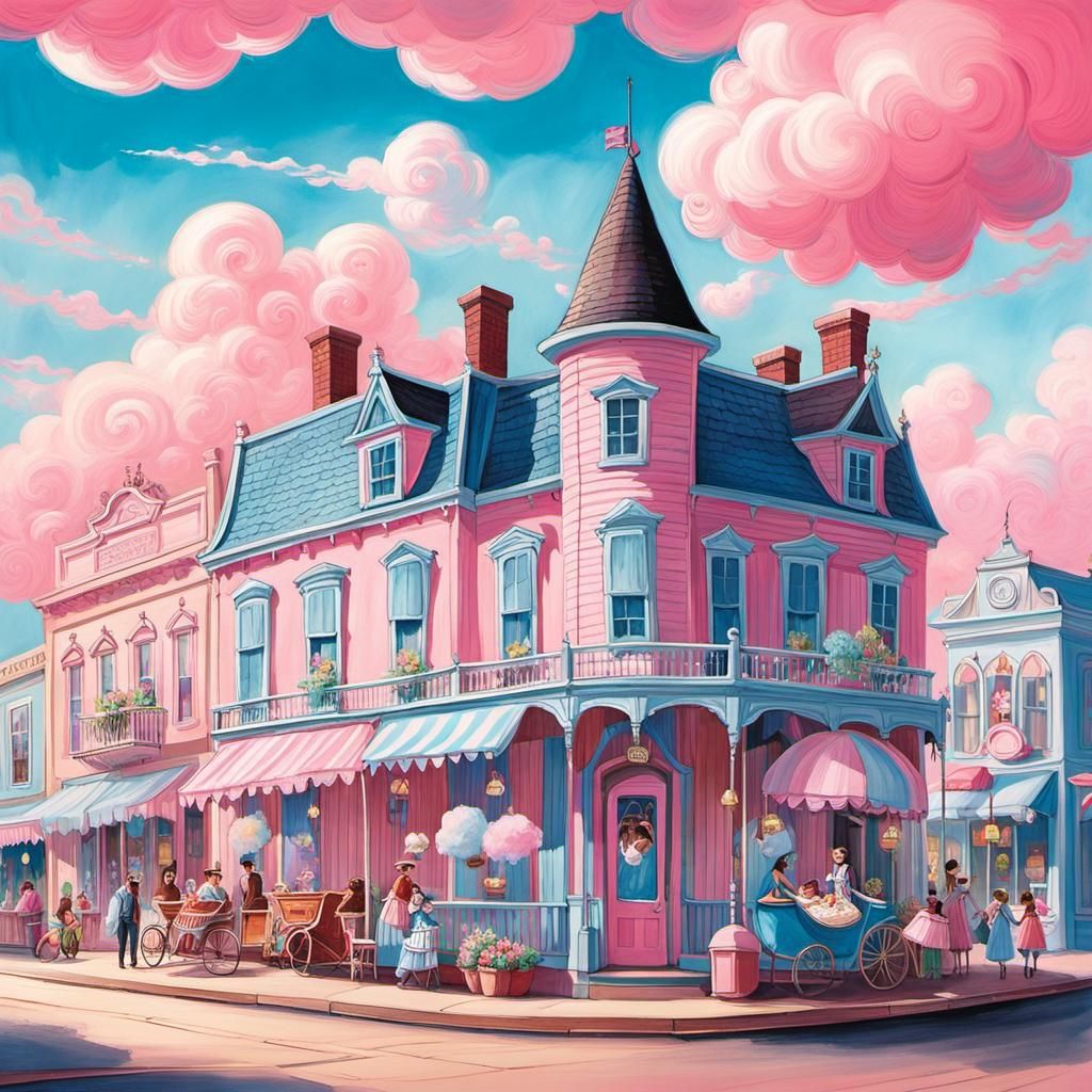 Whimsical Sketch of Main Street with Surreal Characters