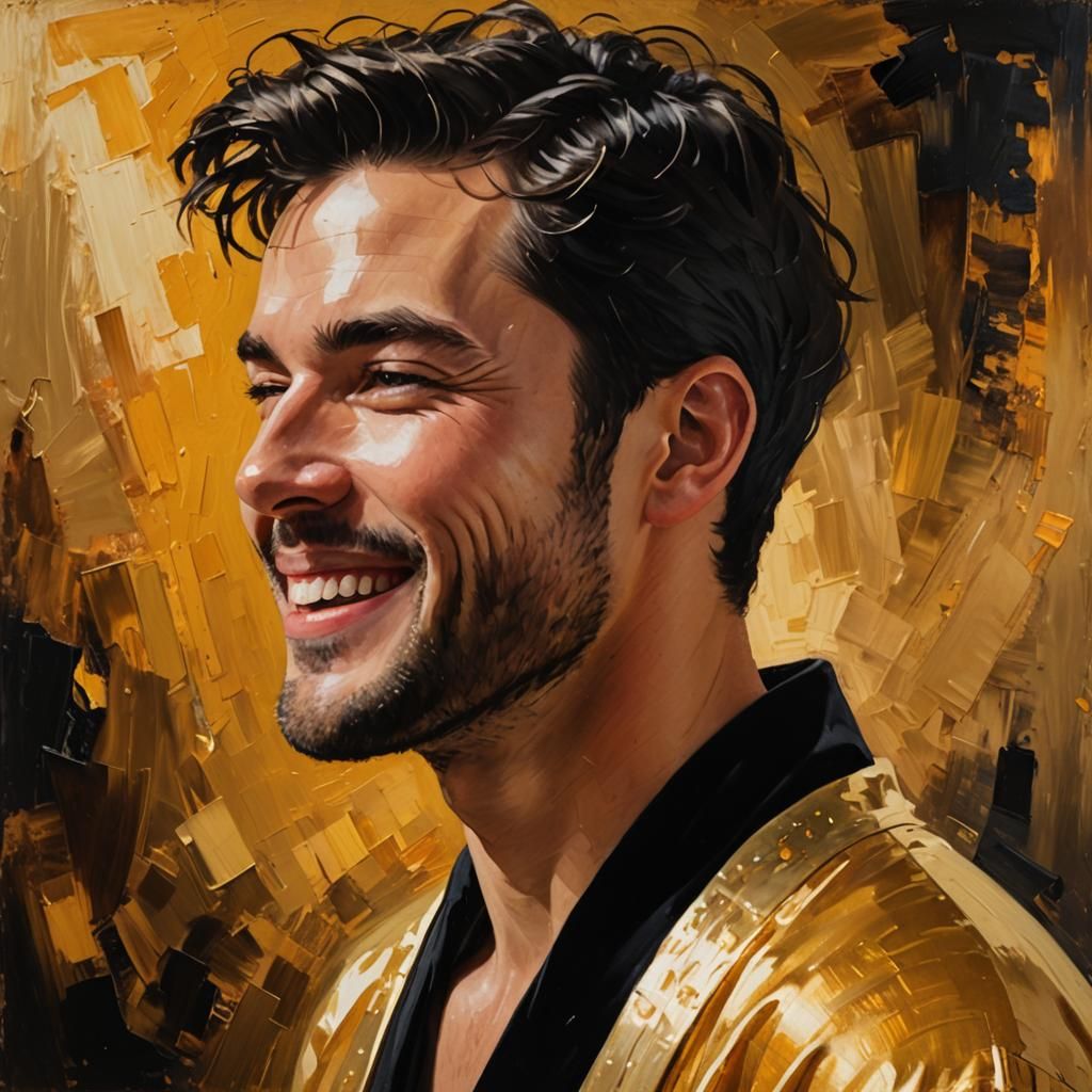Joyful Man in Golden Robe: Impressionist Oil Painting