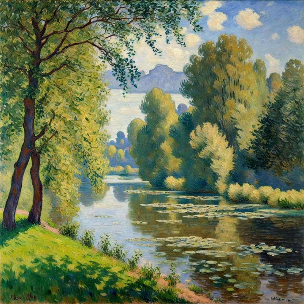 Seine River near Giverny in Impressionist Style