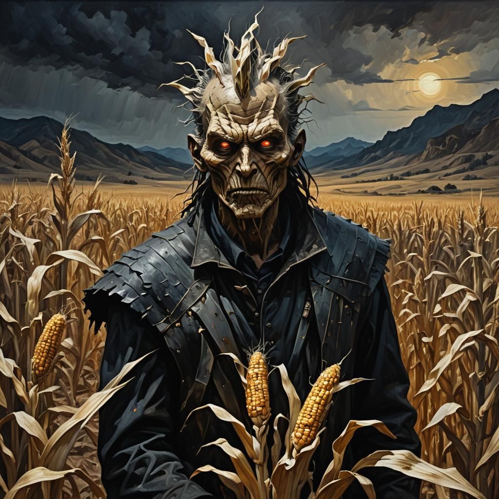 Menacing Maize Figure in Desolate Montana Landscape