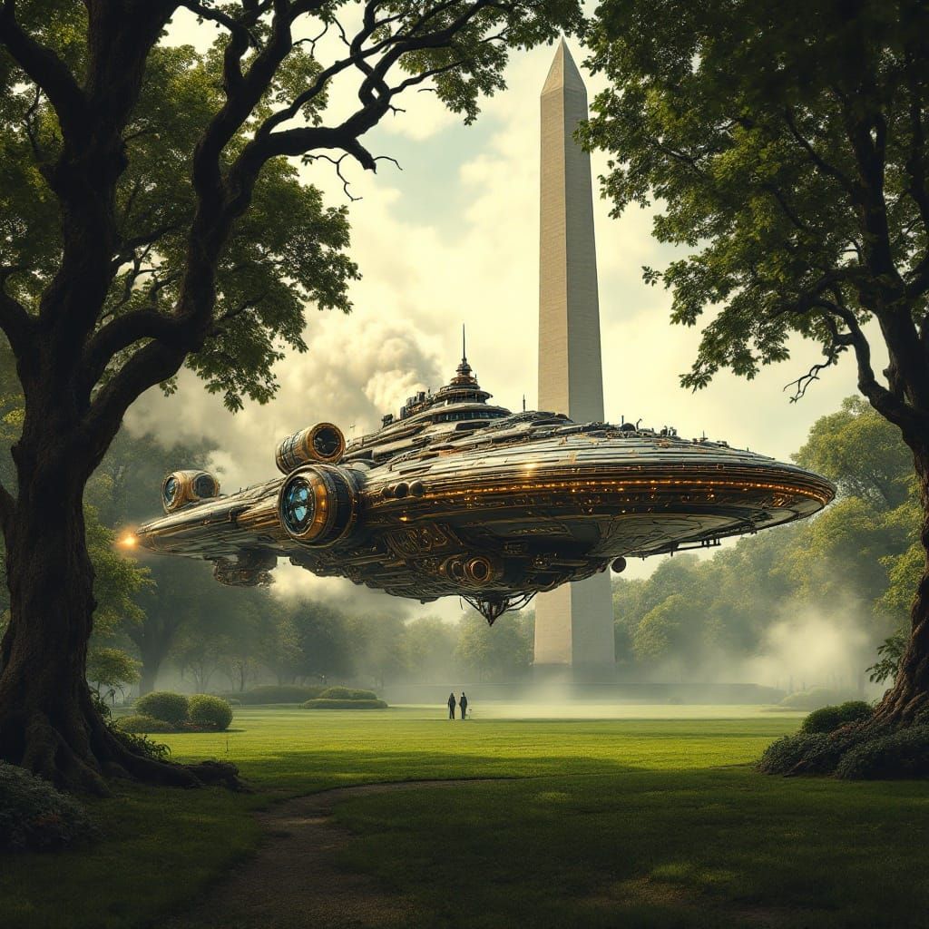 Surreal Steampunk Starship Lands on White House Lawn