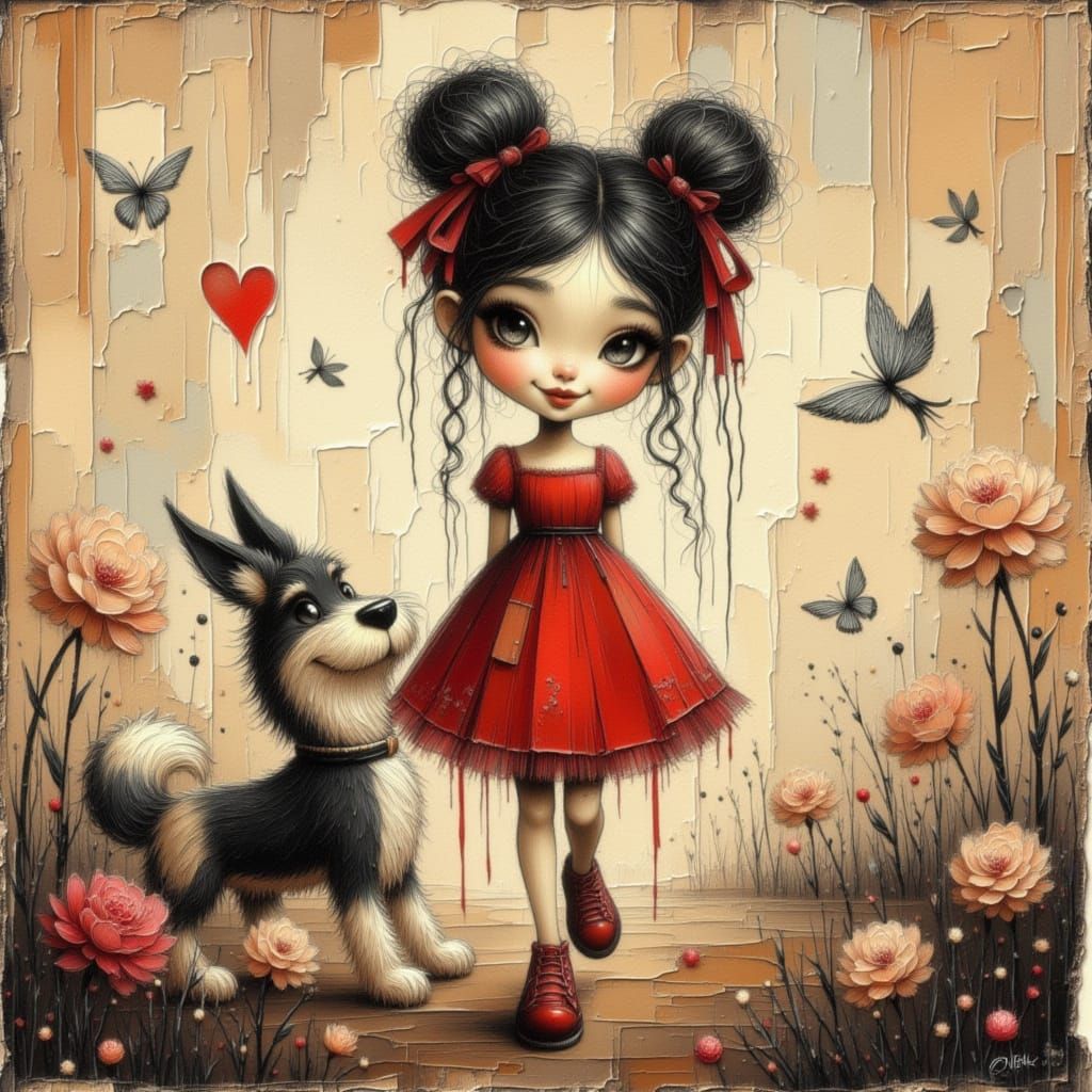 Lovely Girl in Red Dress with Scotty Dog