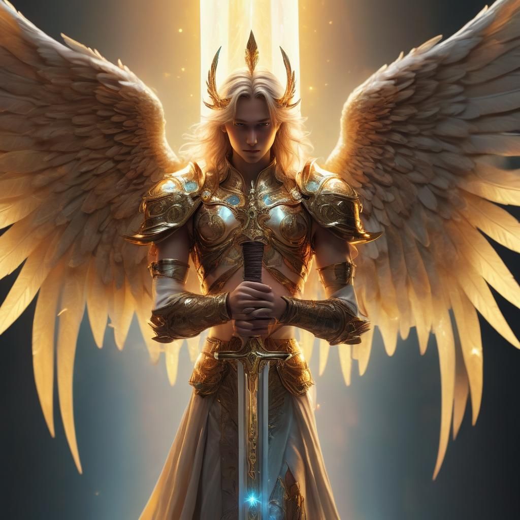 Magical Sword with Angelic Hilt in Digital Art Style