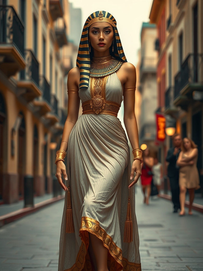 Egyptian Woman in Water Dress, Mexican Cityscape