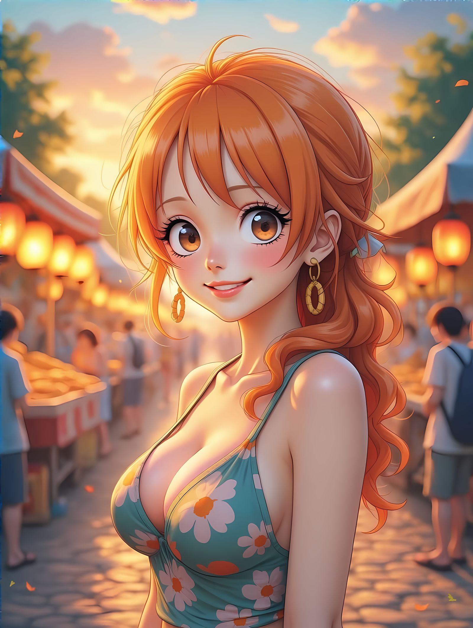 Nami's Vibrant Summer Festival Portrait in Manhua Style