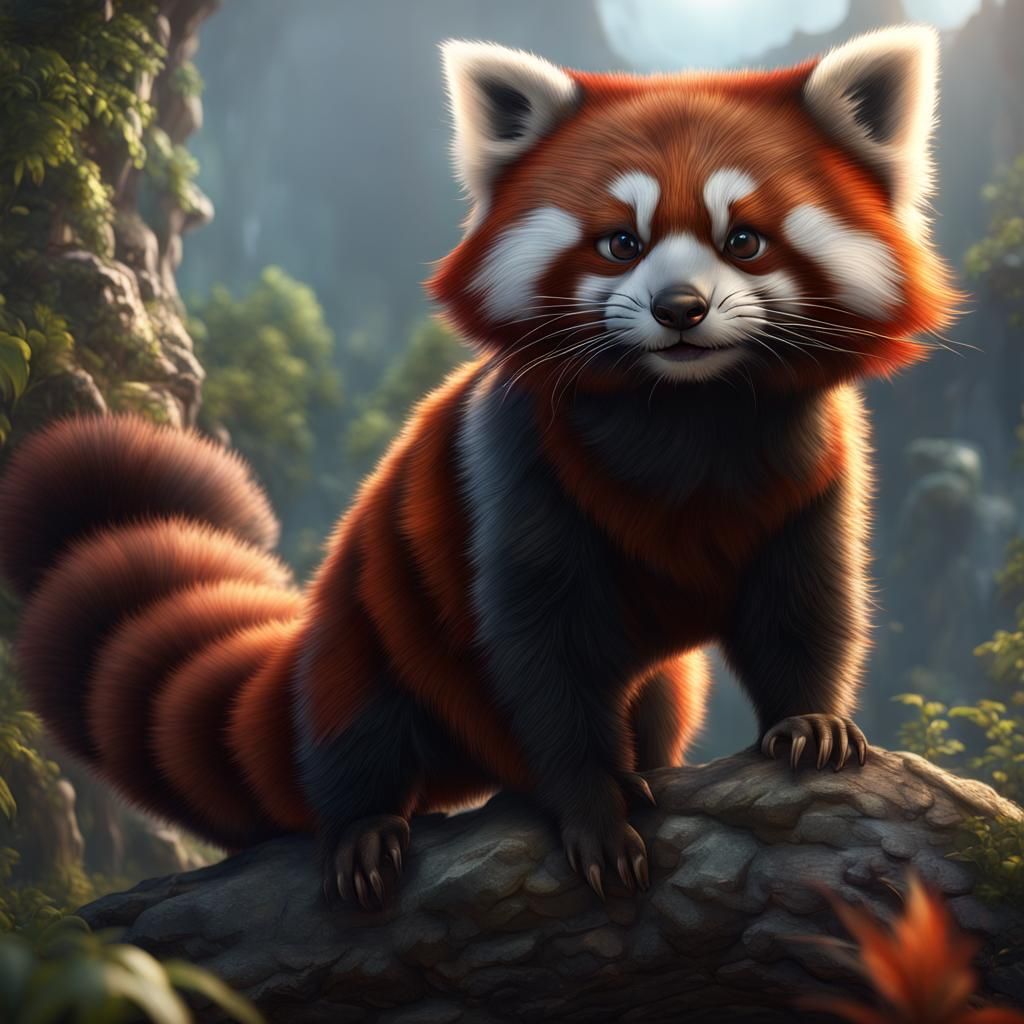 Chinchilla Red Panda Hybrid in Detailed Digital Art