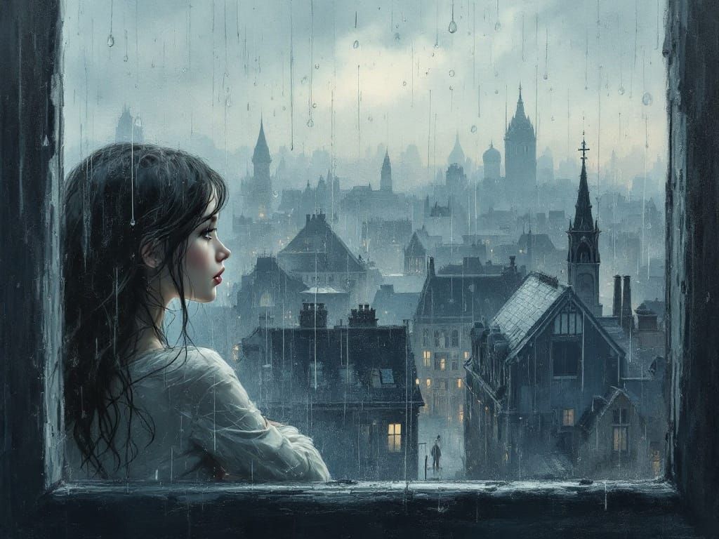 Surreal City Landscape Drenched in Rain