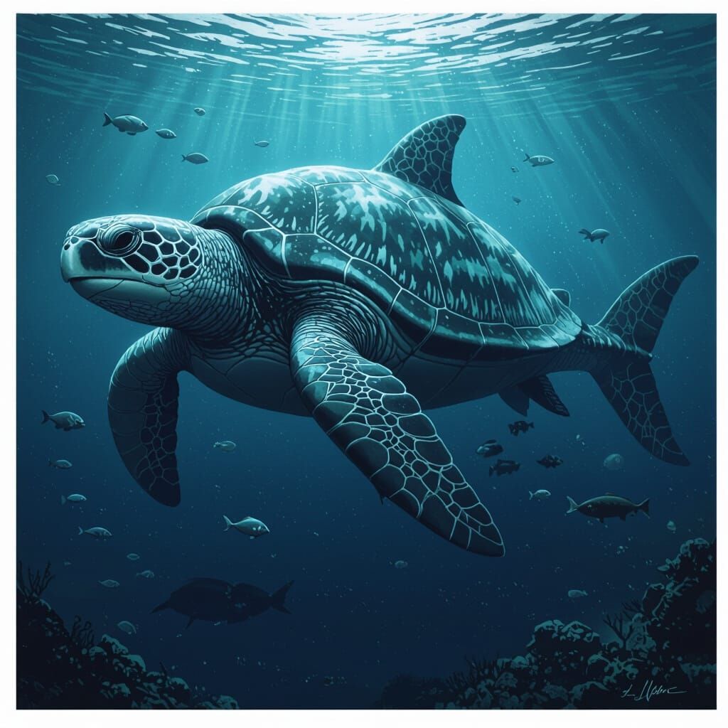 Menacing Turtle-Shark Hybrid in Biomechanical Style