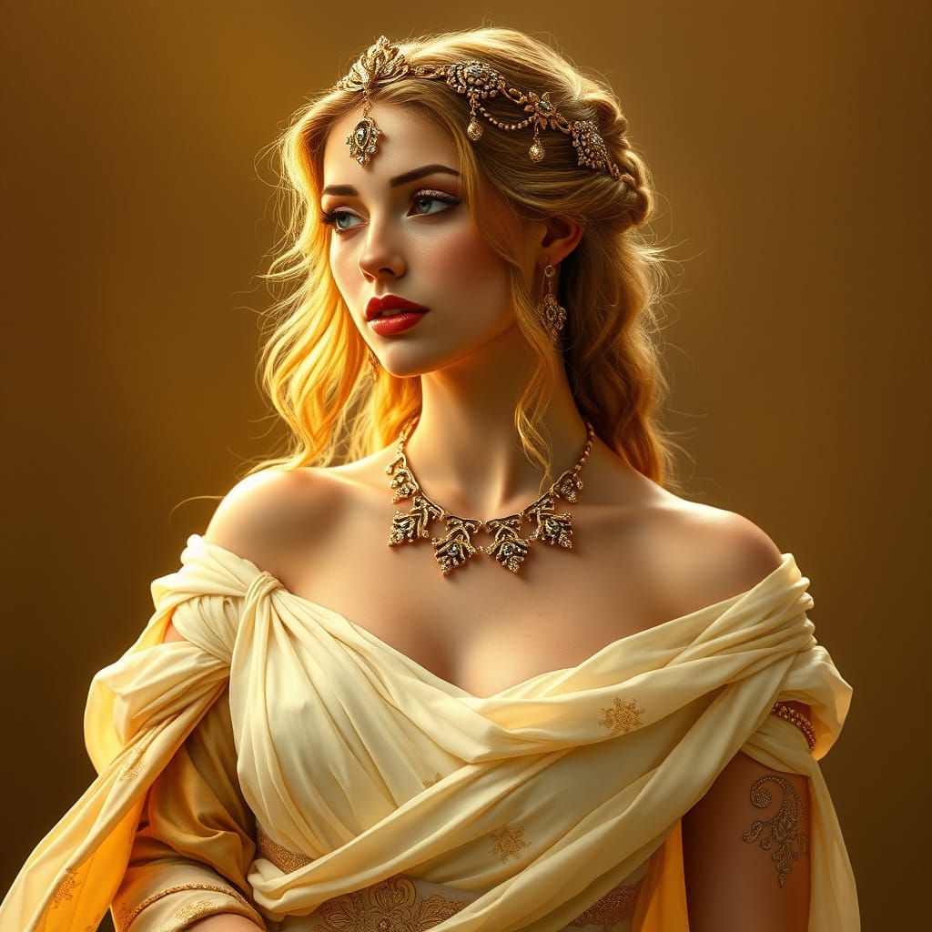 Golden Goddess in Pre-Raphaelite Style