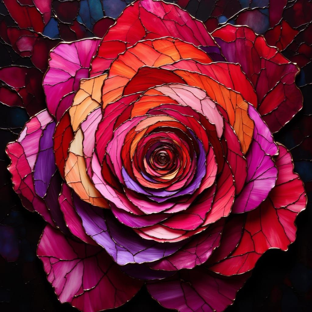 Stained Glass Rose Fibonacci Spiral