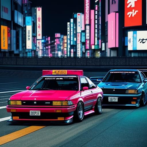 JDM Cars Drifting in Neon Tokyo: Synthwave Style