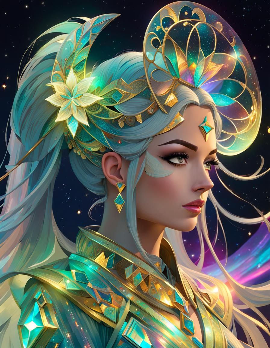 Psychedelic Chimera Girl in Cosmic Dreamscape