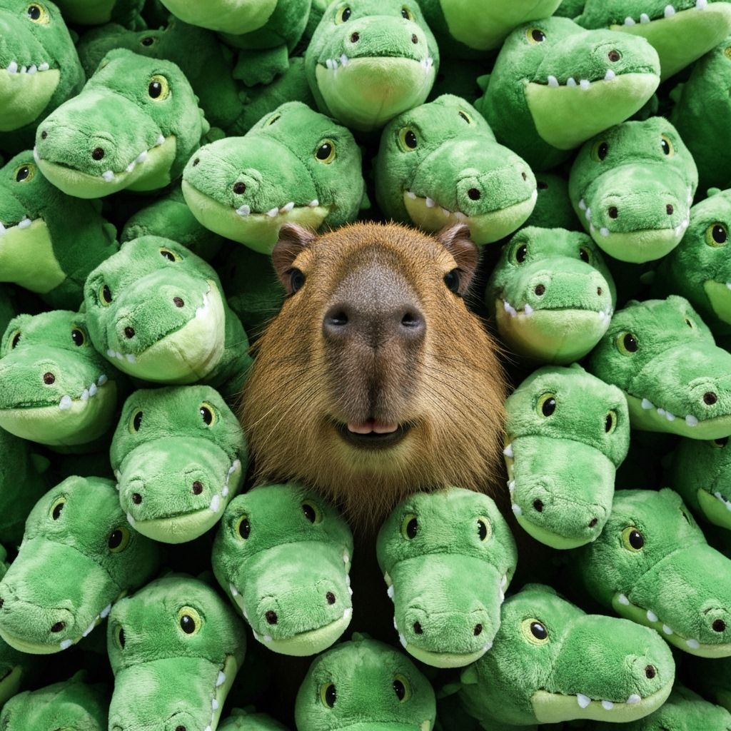 Capybara Peeking From Wall of Crocodile Toys