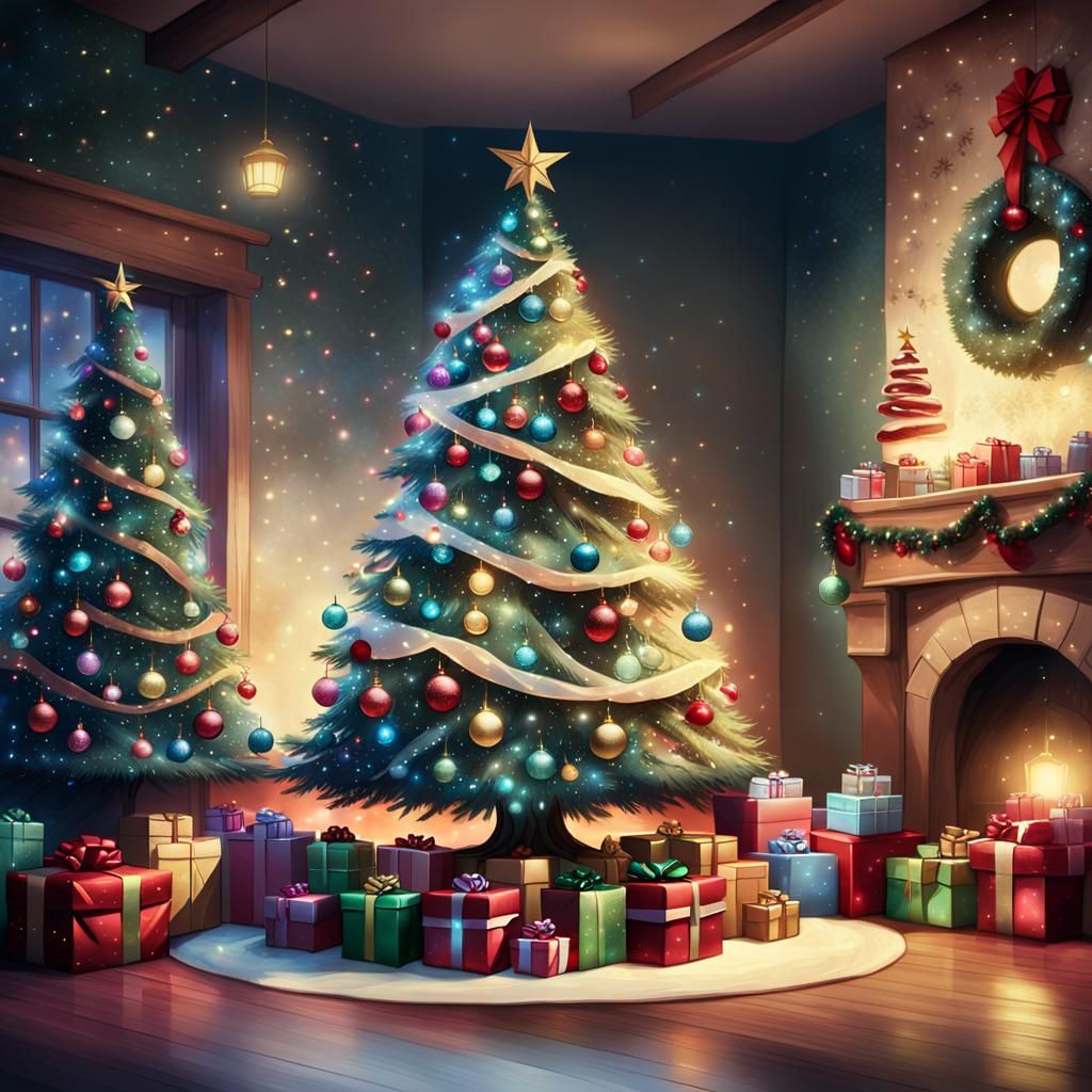 Cinematic Christmas Tree with Ornaments and Presents