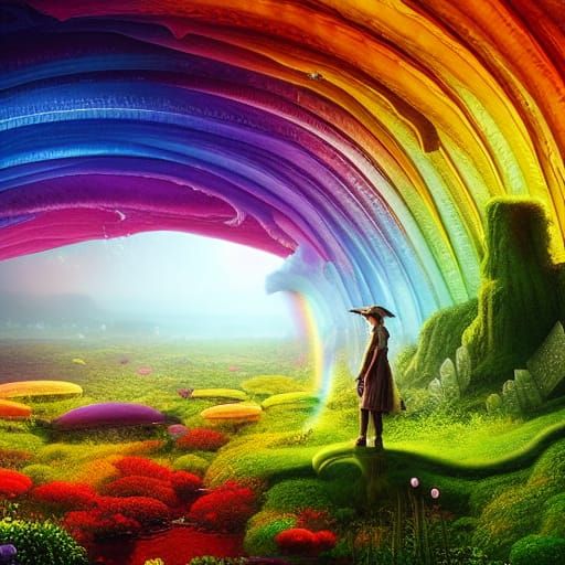Rainbow over Mushroom Kingdom: Digital Matte Painting