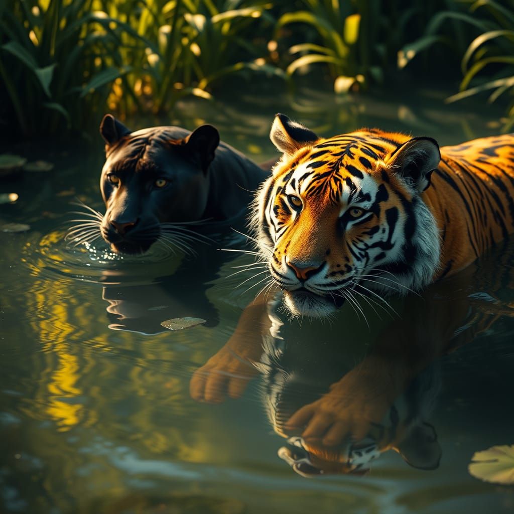 Regal Felines Unite in a Golden Glow