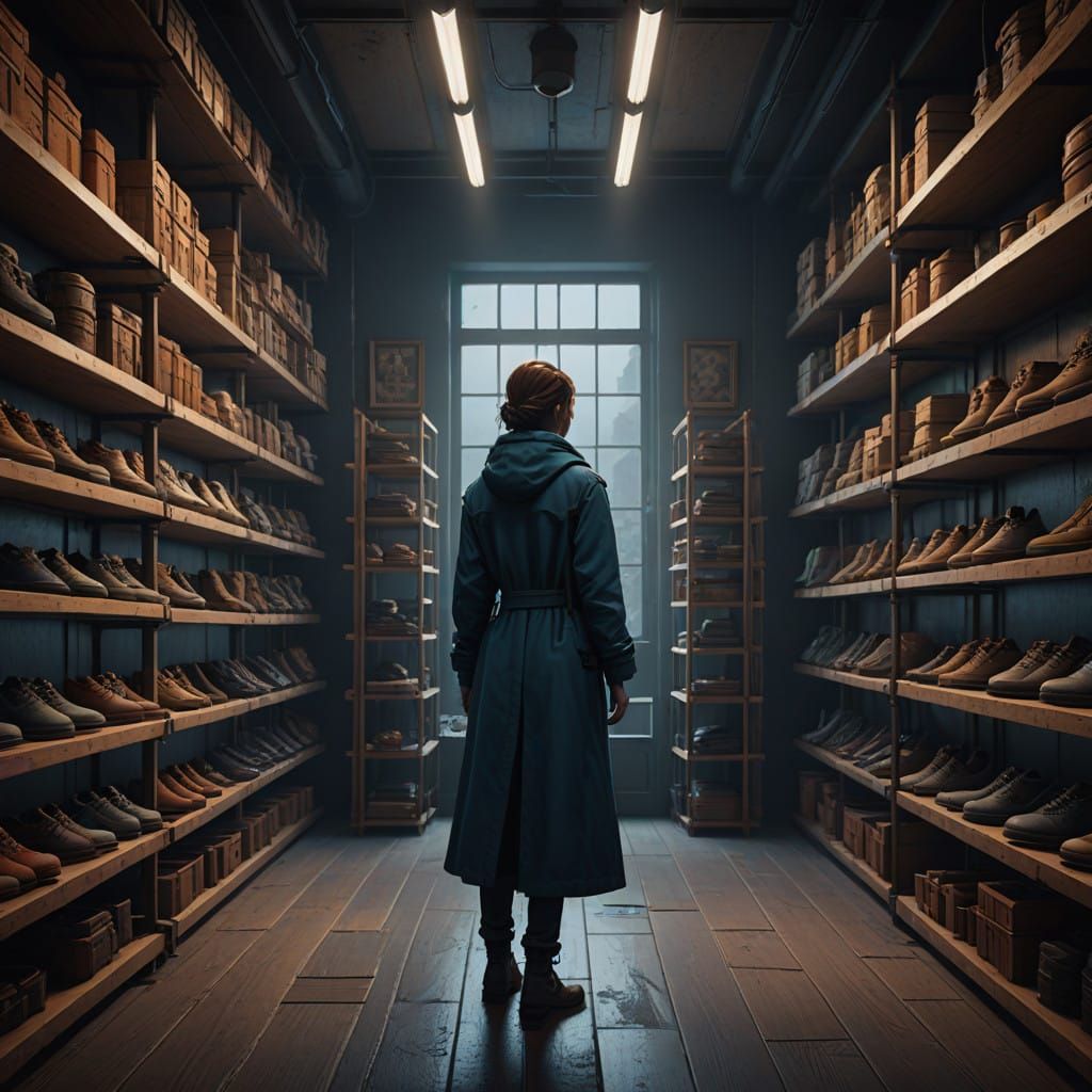 Surreal Woman Alone in Empty Boutique