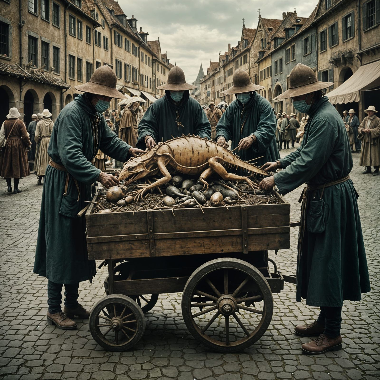 Epic Plague Cart Scene in Cinematic Film Style