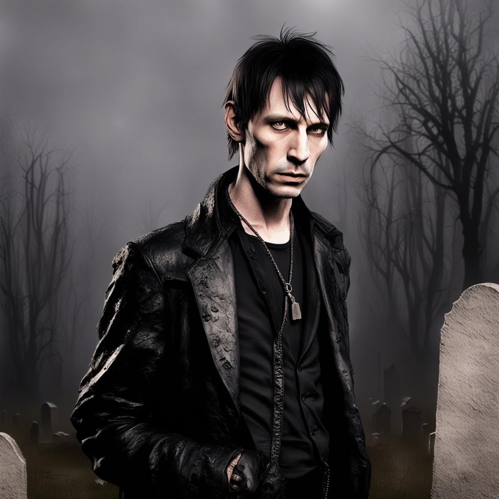 Graveyard Man in Dark Romantic Oil Painting