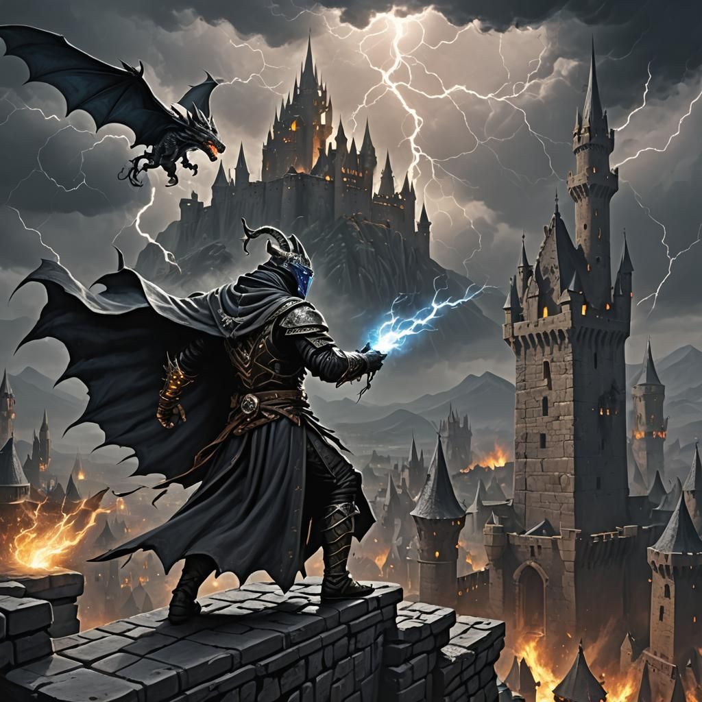 Dragonborn Warlock Casts Electric Spell on Castle Wall