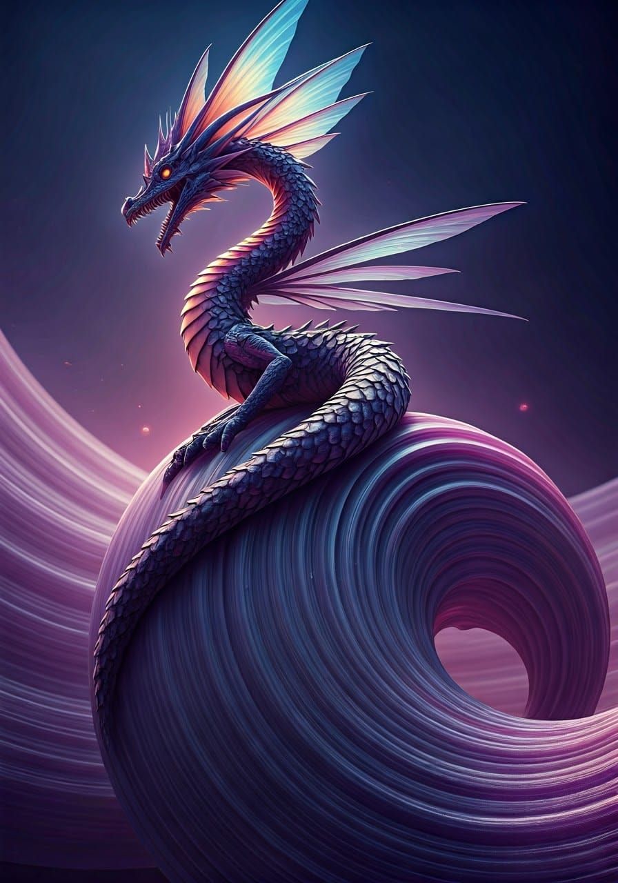 Majestic Purple Dragon-like Alien in Surreal Landscape