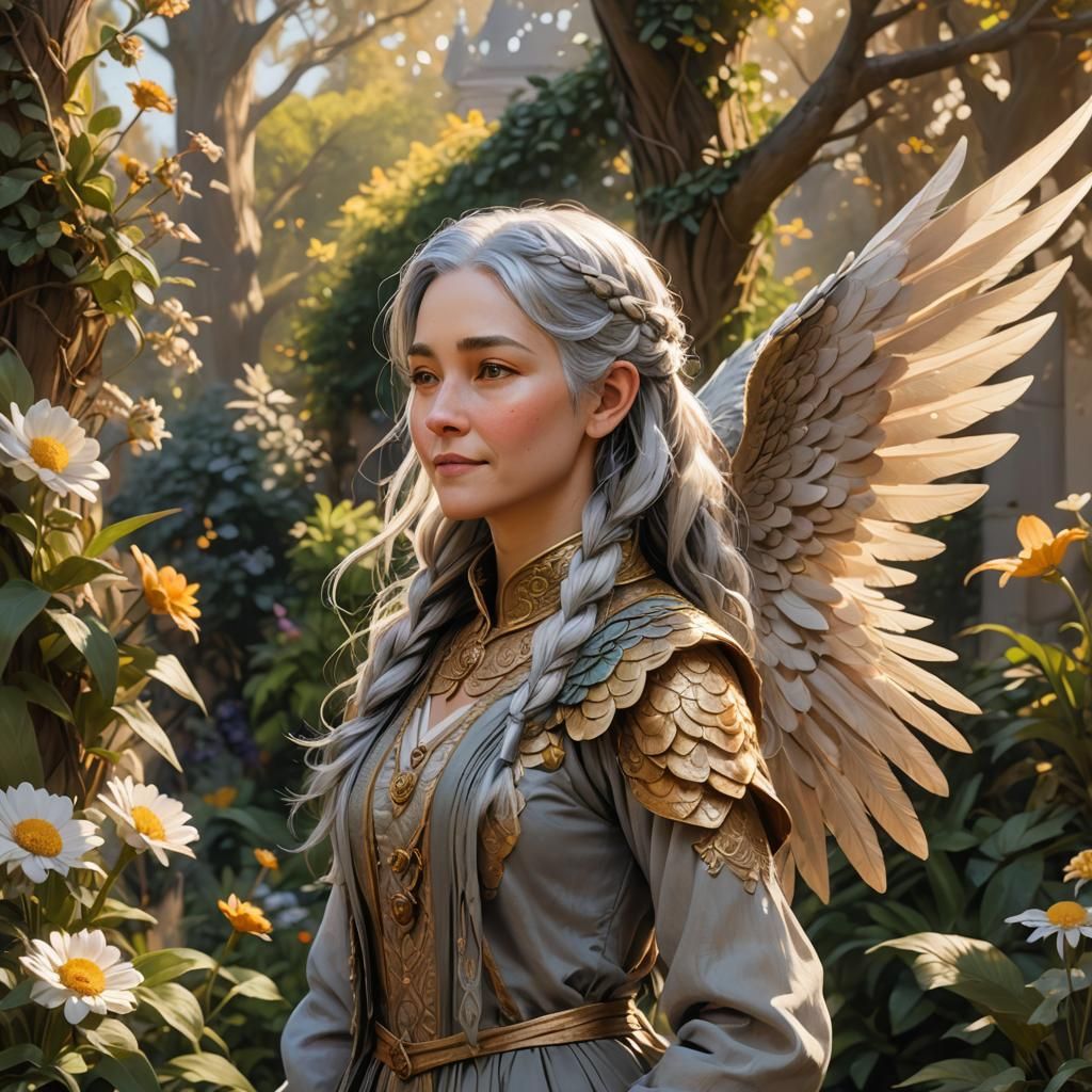 Halfling Servant in Sunlit Garden: A Digital Painting