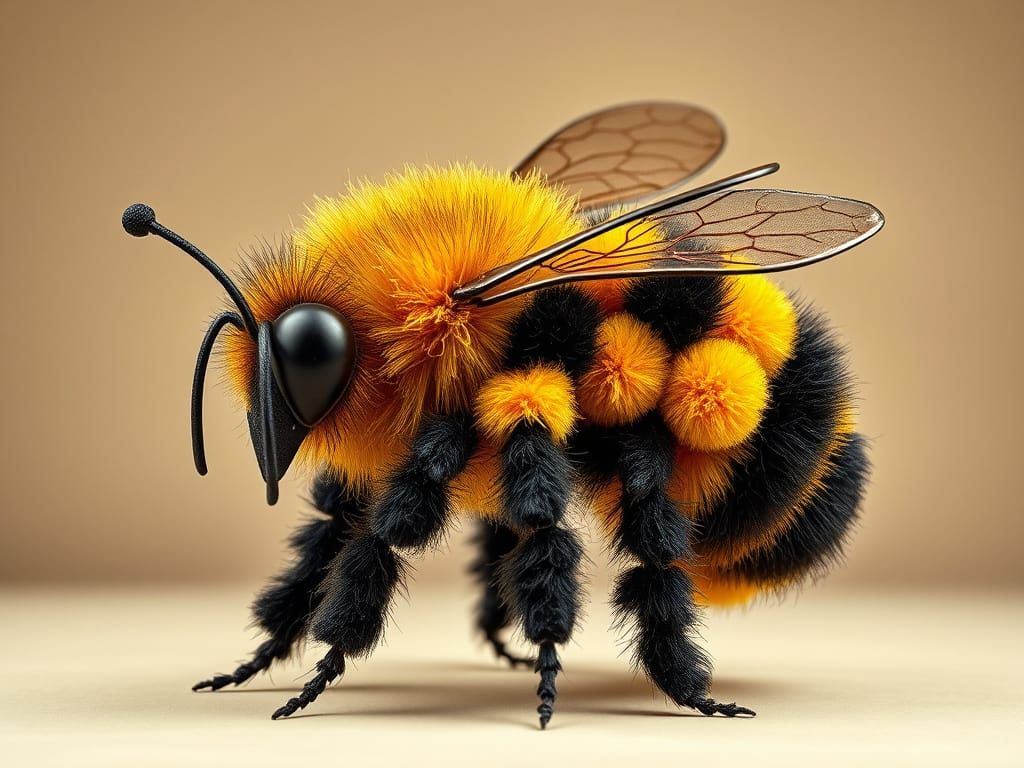 Golden Pompom Bee in Photorealistic Still Life