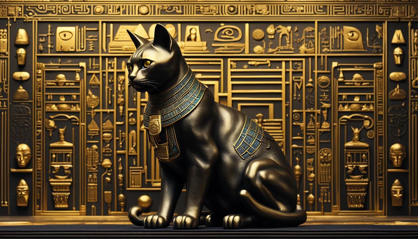 Photorealistic Cybernetic Egyptian Cat Statues with Jewels