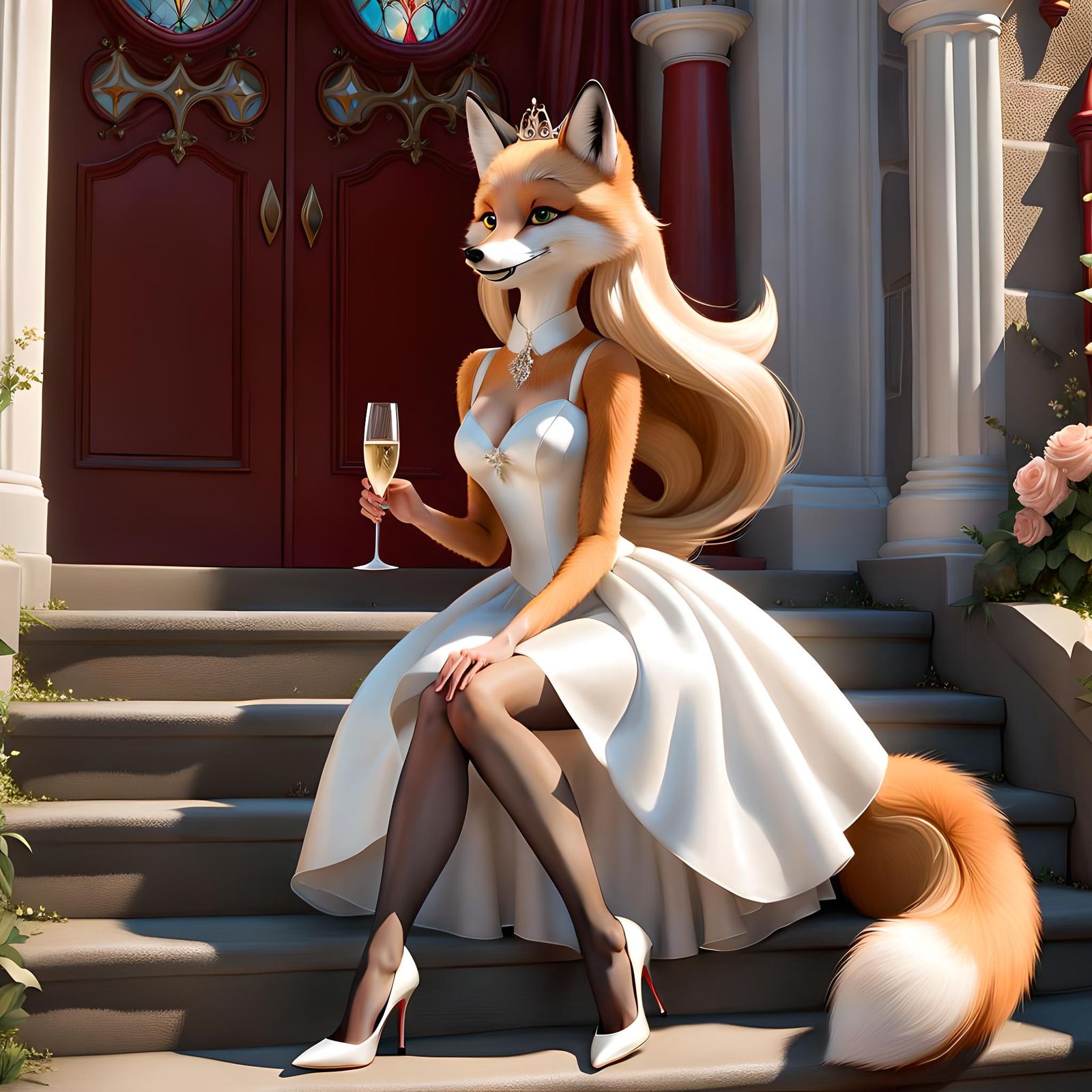 Elegant Fox Bride in Disney Pixar Style
