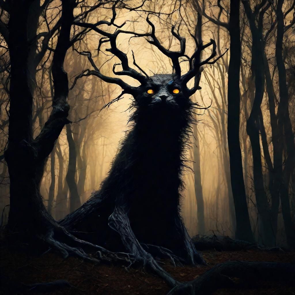 Ominous Night Beast in Dark Expressionism Style