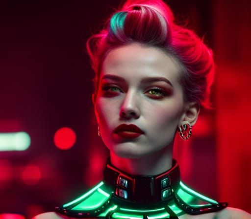 Cyberpunk Portrait with Neon Makeup and Banana Accessories