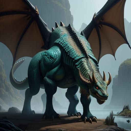 Mythical Buffalo-Crocodile Dragon Creature Concept Art