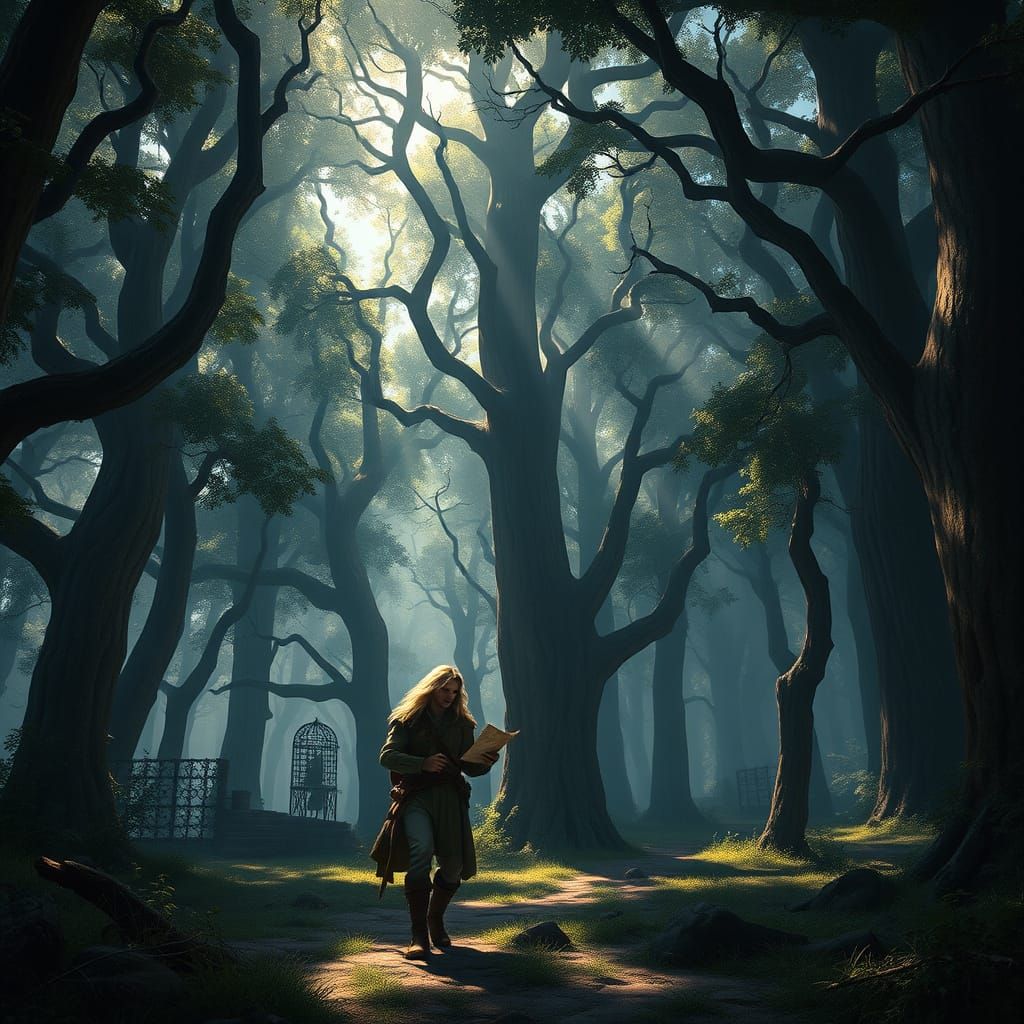 High Elf Ranger Navigating Primeval Forest