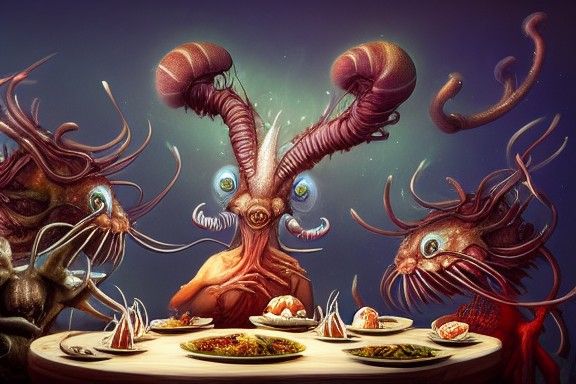 Bizarre Alien Feast: A Hyperdetailed Digital Illustration