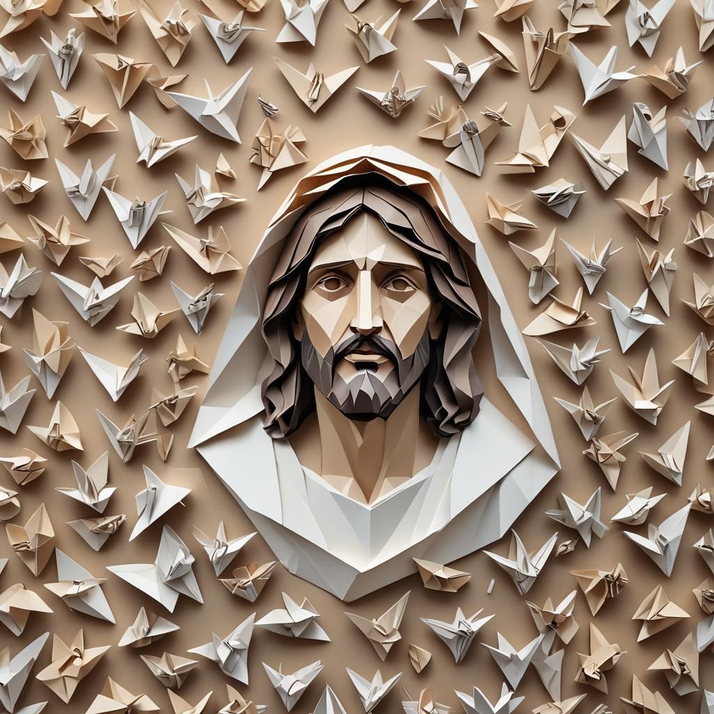 Origami Jesus Papercraft in Soft Focus