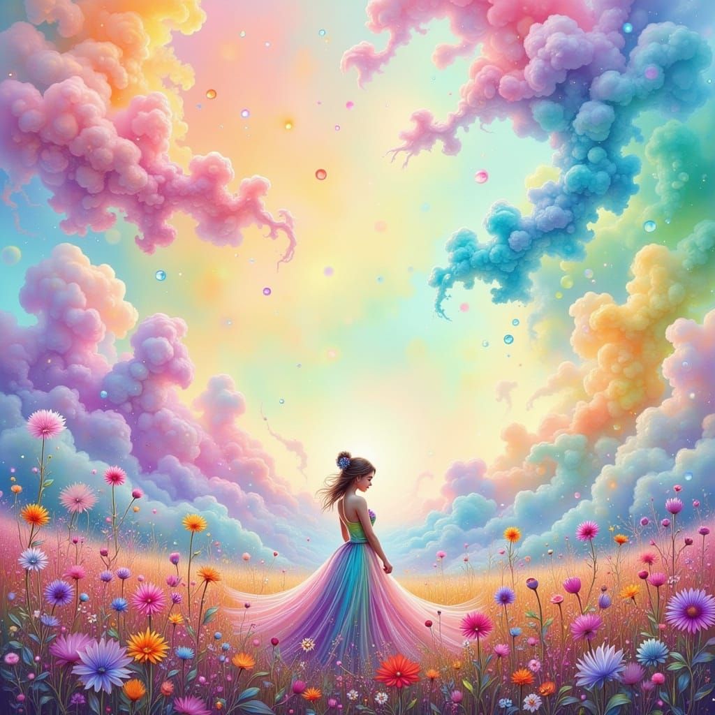 Surreal Fae Realm in Vibrant Rainbow-Pastel Hues