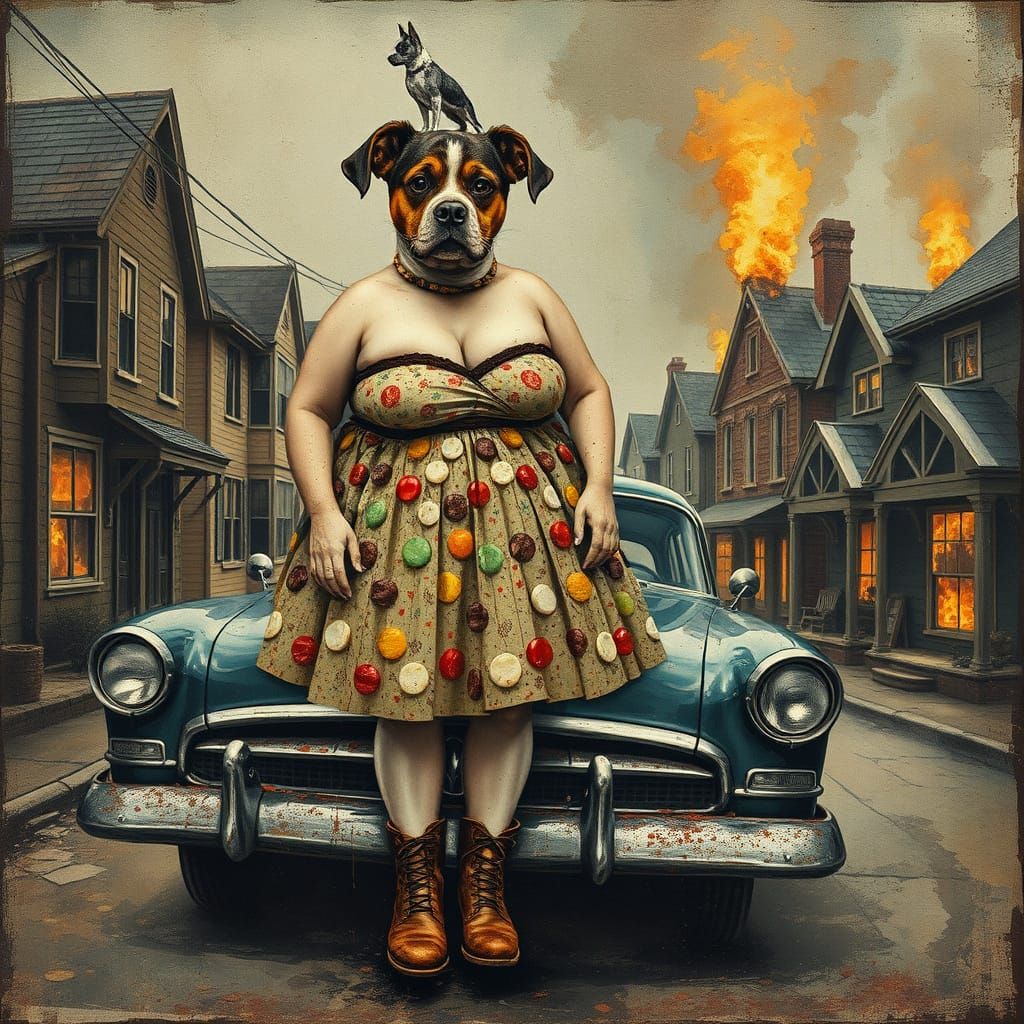 woman with a dog on her head