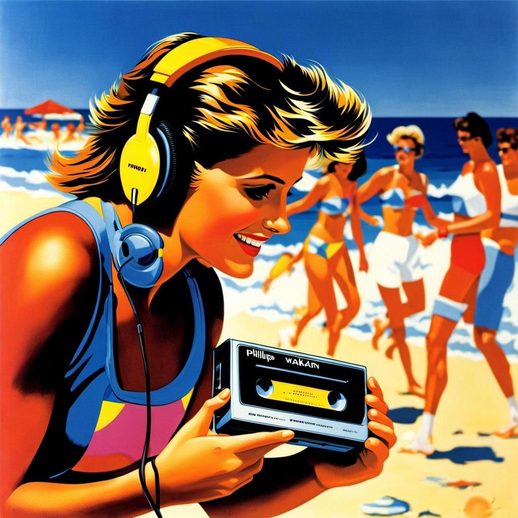 Vintage 80s Walkman Beach Advertising