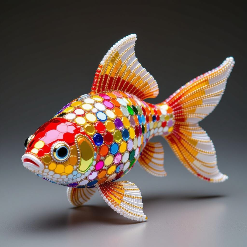Beaded Goldfish Mosaic in Digital Art Style