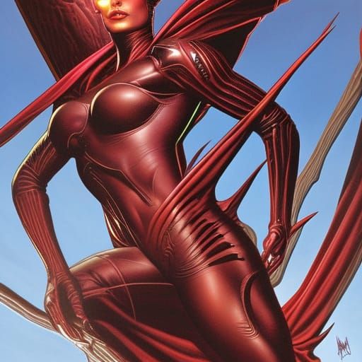 Flying Female Superhero in Comic Book Style