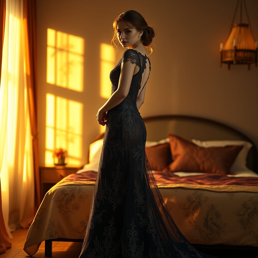 Livia in Jewel-Toned Gown, Art Nouveau Style