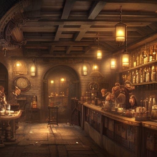 Bustling Tavern Known for Excellent Ale, Digital Matte Paint...