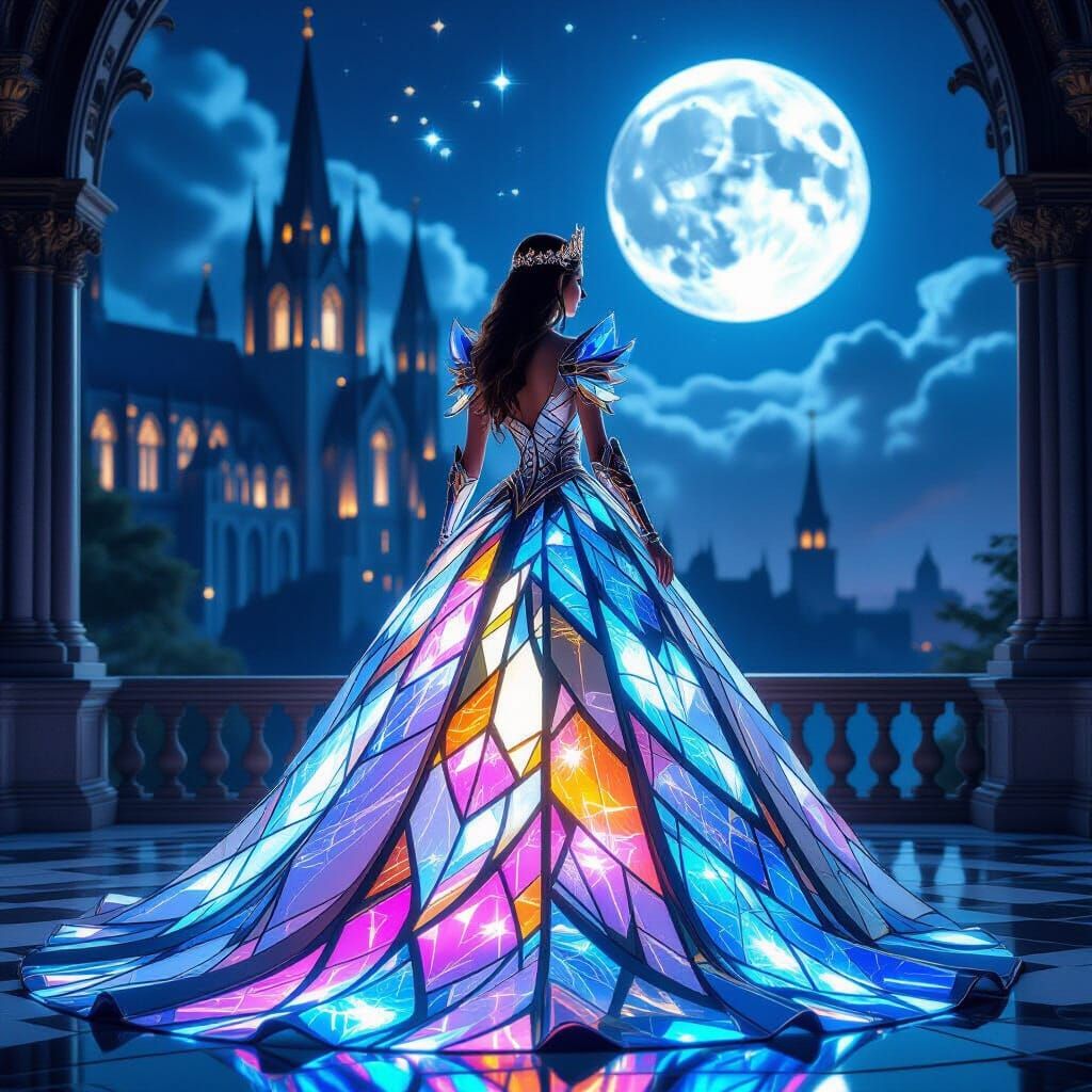 Fantasy Queen in Glass Armor: Castle and Moon