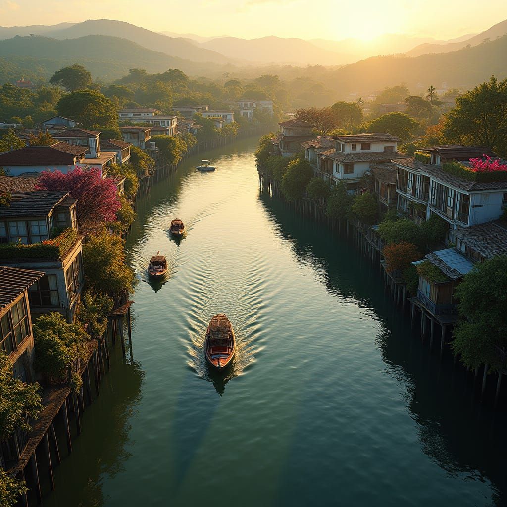 Hyperrealistic Venezuelan Stilt City at Golden Hour