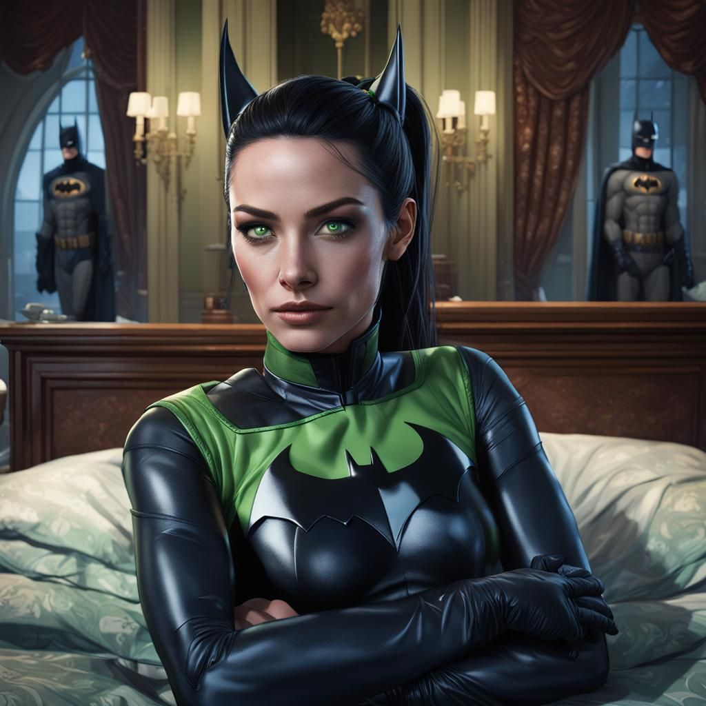 Woman with Batman: Hyperdetailed Concept Art Portrait